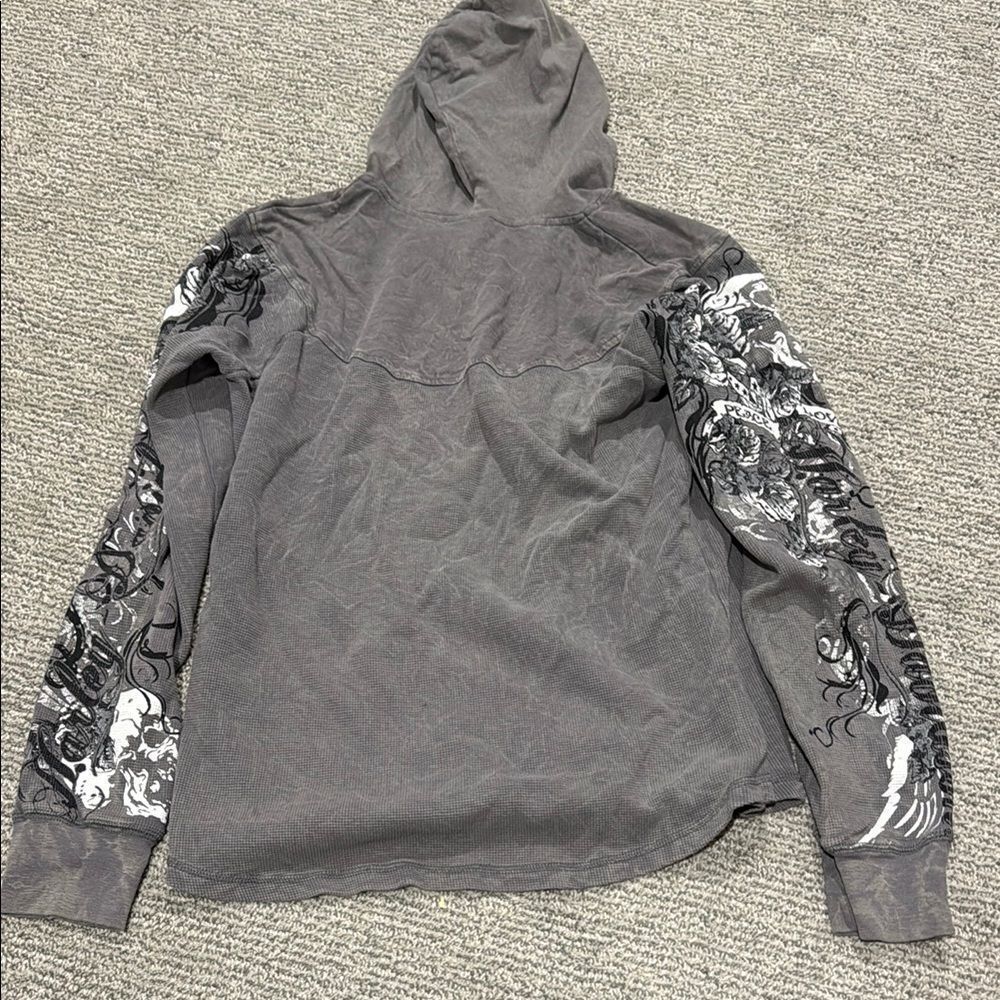 Women's Harley Davidson Gray Graphic Hooded Pullover Top - Picture 2 of 4